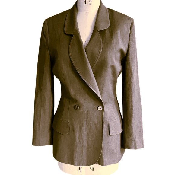 Vintage KL by Carl Lagerfeld 80s linen and wool blazer jacket, olive,, rare - Picture 1 of 16